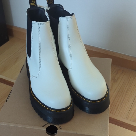 Dr. Martens White Ankle Boots with Black Panels - Picture 2 of 5